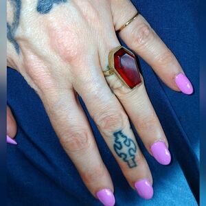 Garnet And Sterling Coffin Ring 4.5